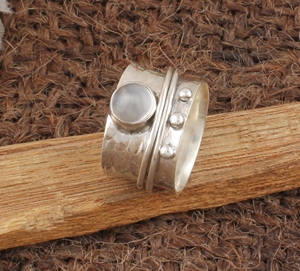 925 Sterling Silver Classic Bezel Setting Wedding <b>Spinner</b> <b>Ring</b> Anxiety Natural Rainbow Moonstone Fidget Band Meditation Boho - Product Image 1