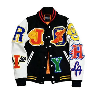 Chaqueta universitaria de béisbol con logotipo personalizado para cuerpo de lana de invierno con mangas de cuero vegano parches de chenilla de cuero de oveja en las mangas - Product Image 5