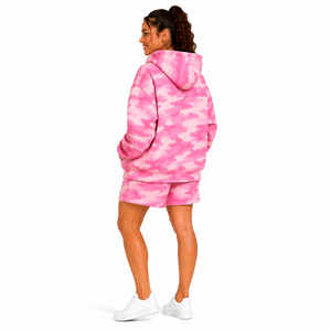 Custom Women Camo Short <b>Set</b> Oversized Pullover Hoodie Kangaroo Pocket Shorts <b>Set</b> Camouflage Print Fleece Tracksuit Short <b>Set</b> - Product Image 4