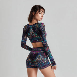 Conjunto Deportivo para Mujer, Top Deportivo, Chaqueta de Manga Larga, Pantalones Cortos de Cintura Alta, Resistente a Impactos - Product Image 6