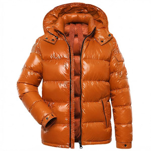 Chaqueta de Plumón para Hombre, Diseño Personalizado OEM ODM, Color Naranja Quemado Brillante, Impermeable, con Capucha, Abrigo Acolchado, Proveedor Mayorista - Product Image 1