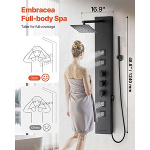 Columna de Ducha de Acero Inoxidable Cepillado 49 con Cabezal de Ducha Tipo Lluvia, Grifo de 4 Funciones, Sistema de Torre de Montaje en Pared, Accesorios para Cuarto de Ducha - Product Image 2