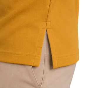 Polo homme jaune moutarde premium avec manches et empiècements d'épaule contrastants bleu roi, logo personnalisé, vêtements de sport, golf, décontracté - Product Image 5
