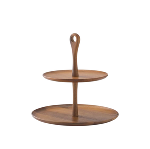 Présentoir à gâteaux classique en bois à 2 niveaux, plateau de service, support de desserts et de fruits de style ferme, vaisselle, supports à gâteaux - Product Image 3