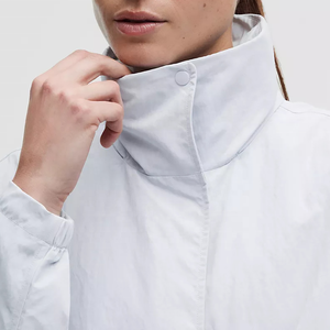 Elegant <b>Women's</b> <b>Light</b> Blue Stand Collar Softshell <b>Jacket</b> Full Sleeve Windproof Utility Zipper Closure Short Length <b>Women</b> <b>Jacket</b> - Product Image 3