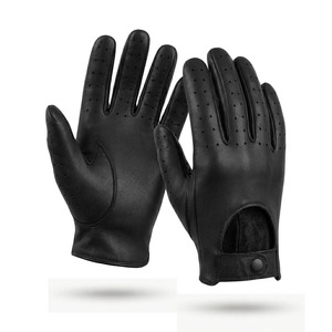 Leather <b>Driving</b> <b>Gloves</b> Full Finger Black Breathable Non Slip Adjustable Wrist Strap Unisex All Seasons - Product Image 5
