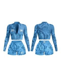 Ensemble de vêtements de sport pour femmes en deux pièces, veste courte à manches longues et short, imprimé lettres, col montant, polyester respirant, printemps - Product Image 6