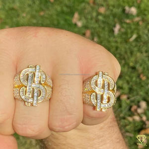Moissanite Diamond Dollar <b>Sign</b> Statement Ring for Men Yellow Gold Luxury Money Symbol Baguette Stone Hip Hop Designer ring - Product Image 5