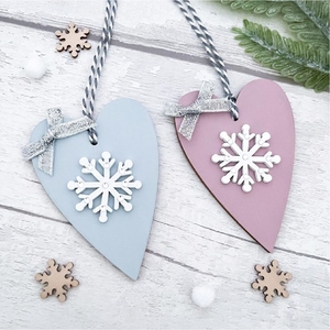 Custom Wooden Christmas Heart Ornaments Bulk Nordic Snowflake Xmas <b>Tree</b> Hanging Decorations Pink Blue Wood Crafts Holiday Decor - Product Image 1