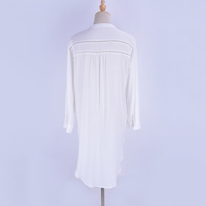 Comfortable Simple Woven <b>White</b> Rayon V-Neck Button Down Women's Casual Shirt Dress 3-Piece <b>Set</b> Beach Cover-Up Swim Dress - Product Image 4