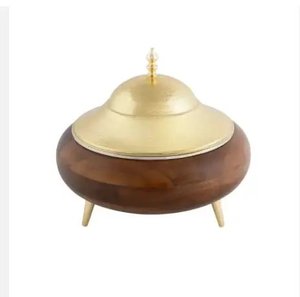 Casserole ronde en bois avec couvercle en laiton doré, design minimaliste poli, pour la maison, les hôtels, les mariages, la restauration, récipient alimentaire - Product Image 3