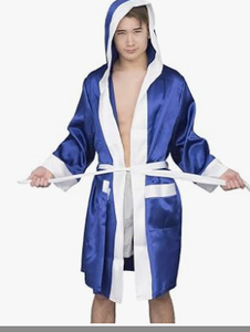 HAWK SPORTS INDUSTRIES Bata de Boxeo con Capucha Resistente, Azul y Blanco, Satén de Poliéster, Cómoda para Todas las Estaciones, Bata de Entrenamiento - Product Image 5