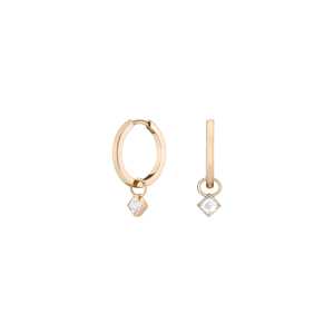 Pendientes de Aro con Diamantes Cultivados en Laboratorio, Corte Princesa, Engastados en Bisel, Delicados, Colgantes, para Mujer, Personalizados, Oro Sólido de 14K/18K, Minimalistas - Product Image 1