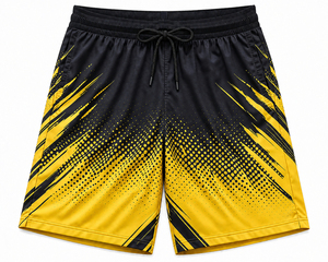 <b>Men's</b> Black <b>Yellow</b> Geometric Print Quick Dry Sport <b>Shorts</b> Mid Waist Drawstring Knitted Polyester - Product Image 1