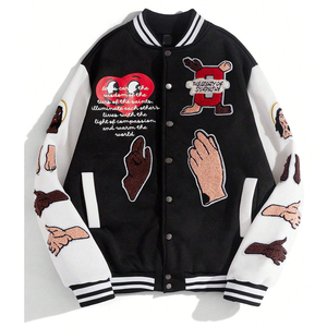 Chaquetas Varsity de Béisbol para Hombre, Ecológicas, de Tacto Suave, con Rayas de Colores, Estampado con Eslogan, para Primavera y Otoño, Estilo Universitario - Product Image 1