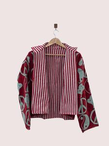 Handmade Maroon <b>Velvet</b> Embroidered <b>Jacket</b> with Peace And Ying Yang Pattern Full Sleeve Stand Collar Bohemian <b>Women's</b> Coat - Product Image 2