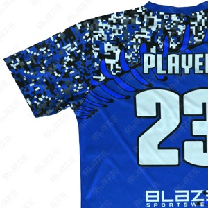 Blaze Rangers Baseball Jersey Men's Short Sleeve Sublimated Moisture Wicking Crew Neck <b>Athletic</b> Fit Blue Camouflage Print - Product Image 5