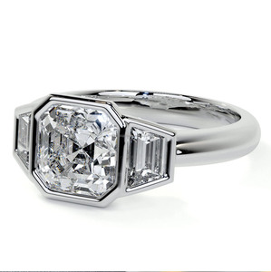 Three Stone Bezel <b>Set</b> Asscher Cut Hip Hop Cluster Engagement <b>Ring</b> Rhodium Plated 925 Sterling Silver Jewelry <b>Womens</b> - Product Image 4