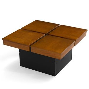 Modern 4-Section Storage Okume Wood Veneer <b>Coffee</b> <b>Table</b> Square Floating Design with <b>Walnut</b> and Black Finish - Product Image 4