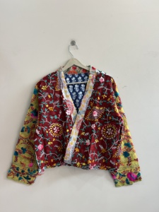 Indian Handmade Embroidered Phulkari Ethnic <b>Jacket</b> For Women <b>Short</b> Open One Size <b>Jacket</b> - Product Image 2