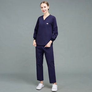 Nuevos Uniformes de Enfermería Ecológicos y Ligeros, Conjuntos Elásticos Unisex, Uniformes Médicos de Manga Larga con Cuello en V para Uso Hospitalario - Product Image 1