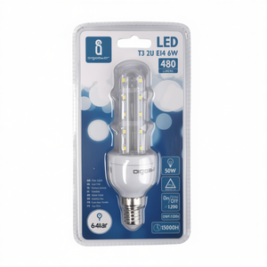 หลอดไฟ LED T3 2u 6w E14 6400k ประหยัดพลังงานสีขาวนวล - Product Image 2