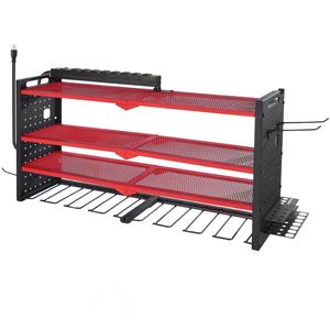 Organizzatore per Utensili a 4 Livelli con 8 Supporti, Stazione di Ricarica per Attrezzi Elettrici, Organizzatore da Parete per Garage con Pannello Forato Laterale - Product Image 1