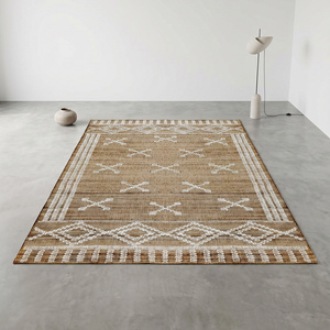 Tapis moderne en jute tissé à la main, marron naturel, crème, motif géométrique losanges, texturé, antidérapant, épais, pour salon et chambre - Product Image 1