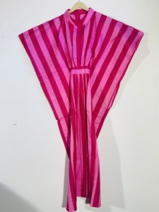 Striped hot Pink <b>Kaftan</b> Dress With Mandarin Collar Loose Maxi Sleeveless <b>Summer</b> Casual Dress - Product Image 1