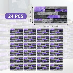 24 Fogli Adesivi Murali in PVC Effetto Marmo Lucido Viola, Impermeabili e Anti-olio, Piastrelle Adesive Peel-and-Stick per Rivestimenti e Pareti in Mattoni - Product Image 2