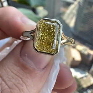 Emerald Cut Yellow Diamond <b>Cocktail</b> <b>Ring</b> 18K Solid <b>Gold</b> Bezel Setting Classic Women's Fine <b>Ring</b> - Product Image 5