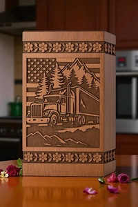 Handmade Rosewood Urn Box Truck American Flag Personalized <b>Memorial</b> <b>Gift</b>-Durable Eco-Friendly 220 Cubic Inch Wooden Cremation - Product Image 4
