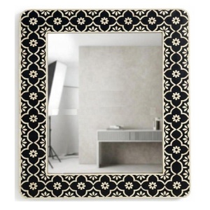 Cadre de miroir en os incrusté fait main, motif damier noir et blanc, miroir mural pour salon, couloir, accent décoratif pour la maison - Product Image 2