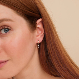 ต่างหูแบบห่วงประดับเพชรสองเม็ดสีเหลืองทอง - Product Image 6