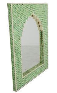 Handcrafted Wooden Accent <b>Mirror</b> Artistic Green Mosaic Design Premium Decorative Piece for Stylish Homes - Product Image 2