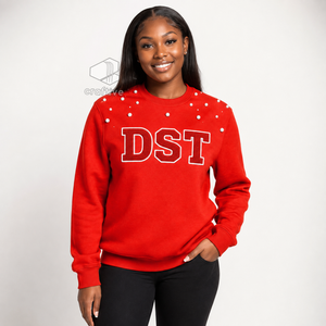 Delta |   Sigma |   Sudadera de Mujer Theta con Adornos de Perlas, Letra Griega Bordada, Cuello Redondo, Manga Larga, Estilo Casual - Product Image 6