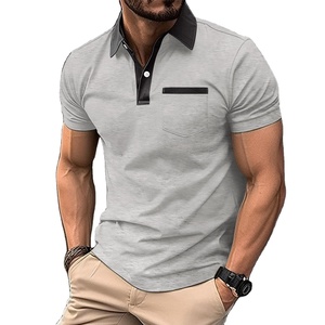 Chemises décontractées pour hommes, col en V, 100% coton, color block, avec poche, personnalisables, écologiques, respirantes, vente en gros - Product Image 4