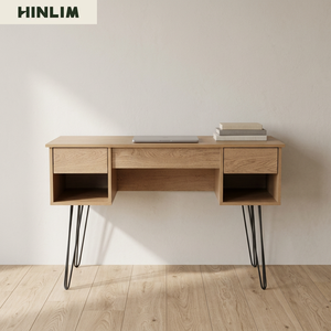 Bureau moderne scandinave avec plateau en panneau stratifié et pieds en métal, design rectangulaire pour bureau à domicile, mobilier durable - Product Image 1