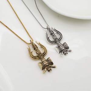 Collier pendentif Trishul hindou en alliage, breloque religieuse, bijoux de mode unisexe, plaqué bronze antique, doré et argenté - Product Image 1