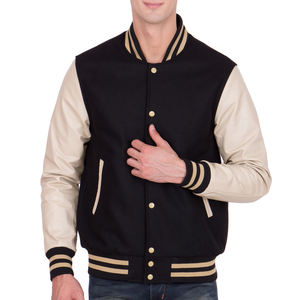 Chaqueta Varsity Azul Marino para Hombre con Mangas de Cuero, Chaqueta Bomber Estilo Béisbol, Abrigo Casual de Invierno - Product Image 6