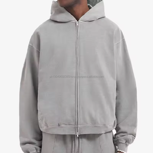 Vintage Heavyweight 100% algodón Full Zip up Hoodie Streetwear Cropped Puff Printing Zip up Hoodie - Product Image 1