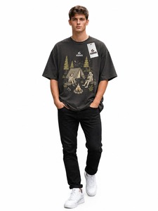 T-shirt pour homme 100% coton, coupe ample à épaules tombantes, personnalisé, effet délavé, respirant, style streetwear - Product Image 1