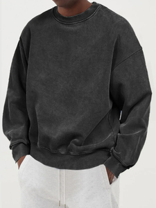 Sudadera Verde Sólida de Cuello Redondo para Hombre, Corte Holgado, Estilo Casual, Tejido de Felpa Francesa 100% Algodón, Estilo Otoñal - Product Image 2
