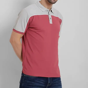 Polo à manches courtes pour homme, rouge et gris, en coton Oxford, coupe classique, respirant, design uni - Product Image 2