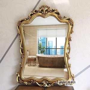 European Vintage Carved <b>Gold</b> Bathroom <b>Mirror</b> Framed Vanity Wall <b>Mirror</b> Decorative Makeup <b>Mirror</b> for Hotel Bathroom - Product Image 4