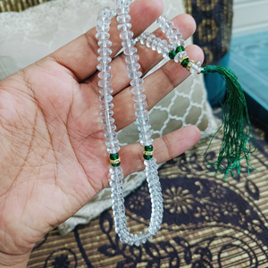 Chapelet de prière en acrylique transparent fait à la main, 99 perles, écologique, cadeau musulman islamique avec des espaceurs décoratifs verts - Product Image 1