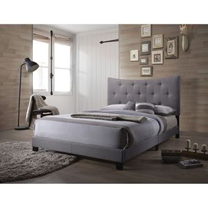 Letto matrimoniale grigio con testiera imbottita trapuntata - Product Image 1