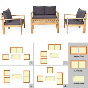 Set Divano Moderno da Esterno a 4 Pezzi in Legno di Acacia con Cuscini Impermeabili per Giardino e Villa - Product Image 6