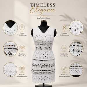 Luxury White Mirror Embellished Bodycon Cocktail Dress for Women Sleeveless V Neck Designer Party Dress Elegant Mini Evening - Product Image 5