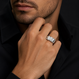 925 Sterling <b>Silver</b> Pave Moissanite Geometric Signet <b>Ring</b> for <b>Men</b> Hip Hop Wedding Party Daily Wear Jewelry Gift - Product Image 1